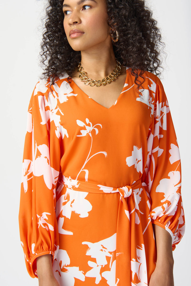 Opulent Orange Floral Print Dress