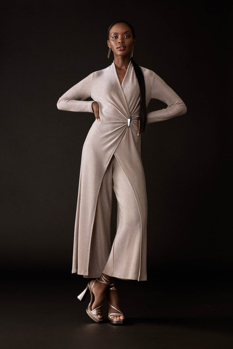 Luxurious Shiny Knit Wide Leg Jumpsuit