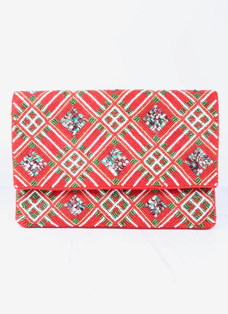 Wrapped in Red Beaded Crossbody Bag