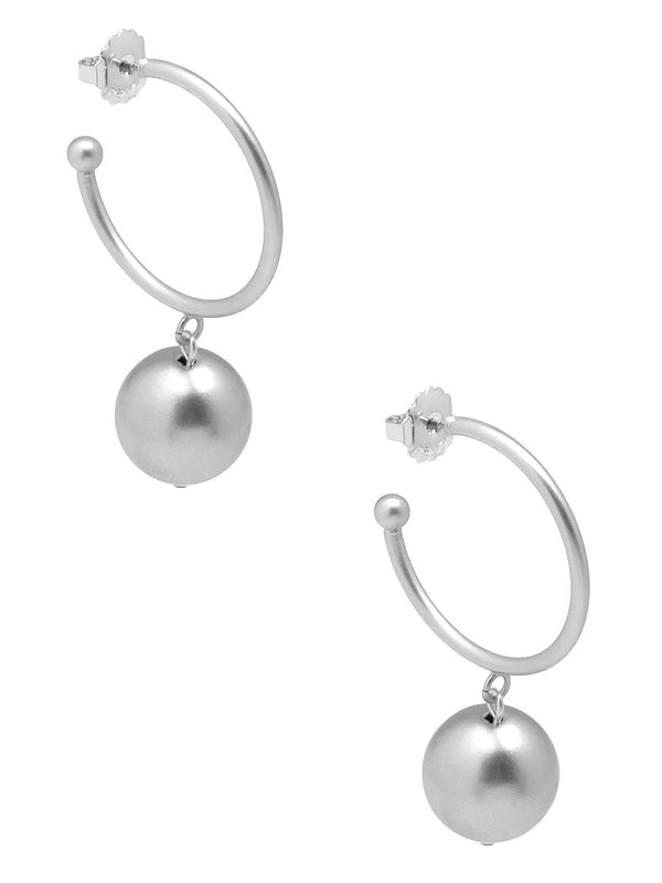 Metallic Matte Hoop Earrings with Bead Accent